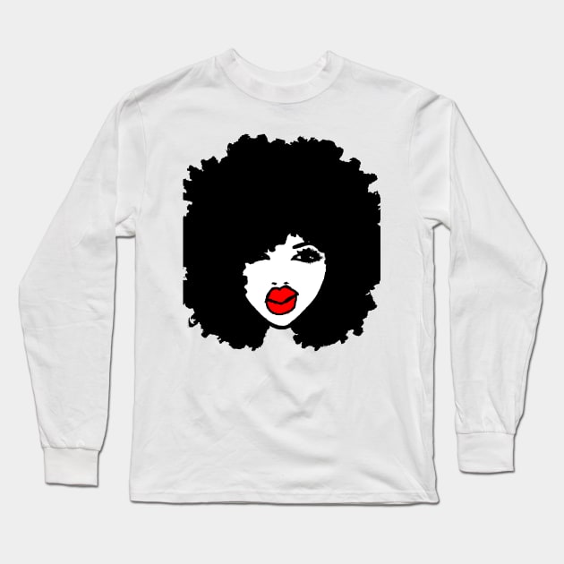 Black Afro Curly Girl Red Lips Tshirt Long Sleeve T-Shirt by EllenDaisyShop